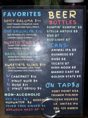 Menu photo 1 Sweetie's Art Bar San Francisco, CA Menu photo 1 Sweetie's Art Bar San Francisco, CA