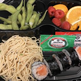 Kid's plate with salmon sushi and sesame noodles Kid's plate with salmon sushi and sesame noodles