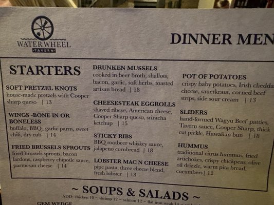 Menu photo 5 Water Wheel Tavern Doylestown, PA