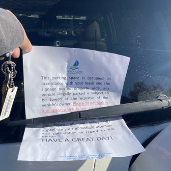 Beach Cove - The sign that they put up in people's car - Apartments Near Me - Foster City, California