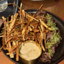Flight A Gathering Place - Steak & frites served on an appetizer plate (super thin shoestring fries)