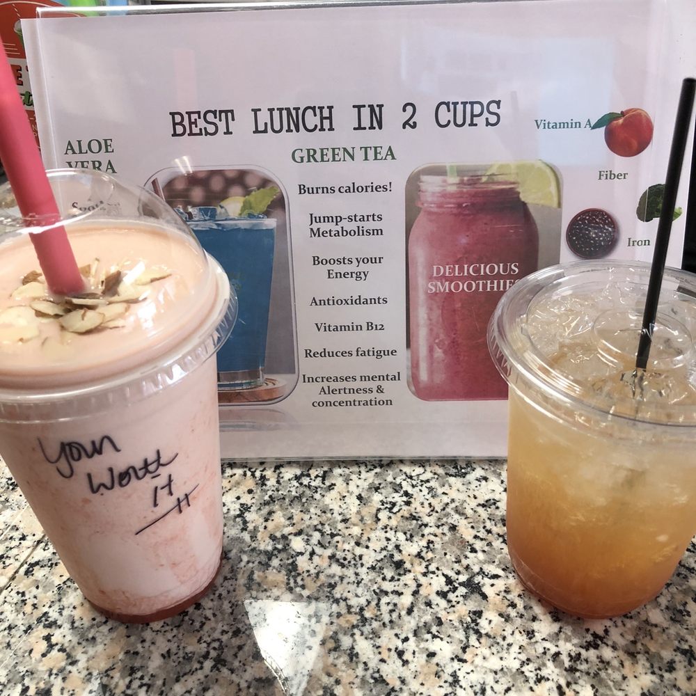The 101 Nutrition - PB&J shake w/Tequila Sunrise Tea - Juice Bars & Smoothies Near Me - Phoenix, Arizona The 101 Nutrition - PB&J shake w/Tequila Sunrise Tea - Juice Bars & Smoothies Near Me - Phoenix, Arizona