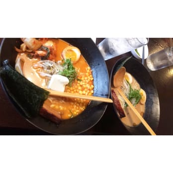 Marumen - Left: spicy miso + egg, Kim chi, and seaweed Right: miso soup - Ramen Near Me - Fairfax, Virginia Marumen - Left: spicy miso + egg, Kim chi, and seaweed Right: miso soup - Ramen Near Me - Fairfax, Virginia