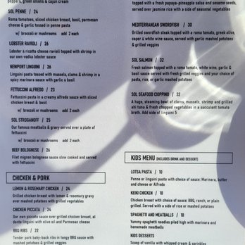 Sol Grill - Menu - Main Entrees - New American Near Me - Newport Beach, California