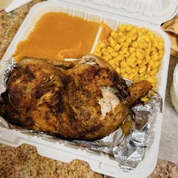 Esperia Grill - Half rotisserie chicken, corn, butternut squash purée