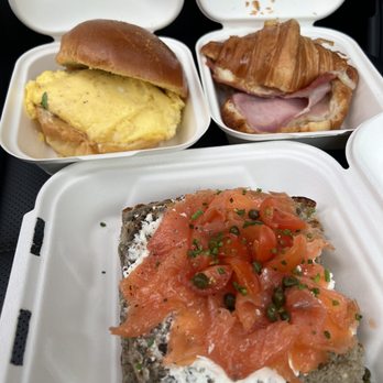 Bree'osh - Montecito - Bree'Osh Breakfast Sandwich; Ham & Cheese Croissant Old Way; Smoked Salmon Tartine - Coffee & Tea Near Me - Santa Barbara, California