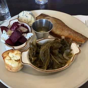 Public House - Braised Collard Greens Sautéed Carolina Trout Roasted Beets & Goat Cheese - New American Near Me - Chattanooga, Tennessee Public House - Braised Collard Greens Sautéed Carolina Trout Roasted Beets & Goat Cheese - New American Near Me - Chattanooga, Tennessee
