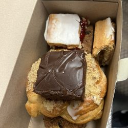 Chmura's Bakery - many items; chocolate brownie apple filled squares, strawberry filled squares, walnut ring pastry