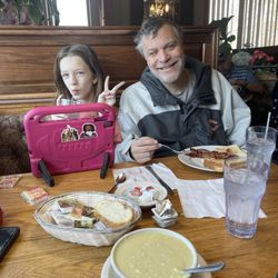 Paul's Family Restaurant - One egg breakfast with bacon and toast Large bowl - cream of chicken and rice soup