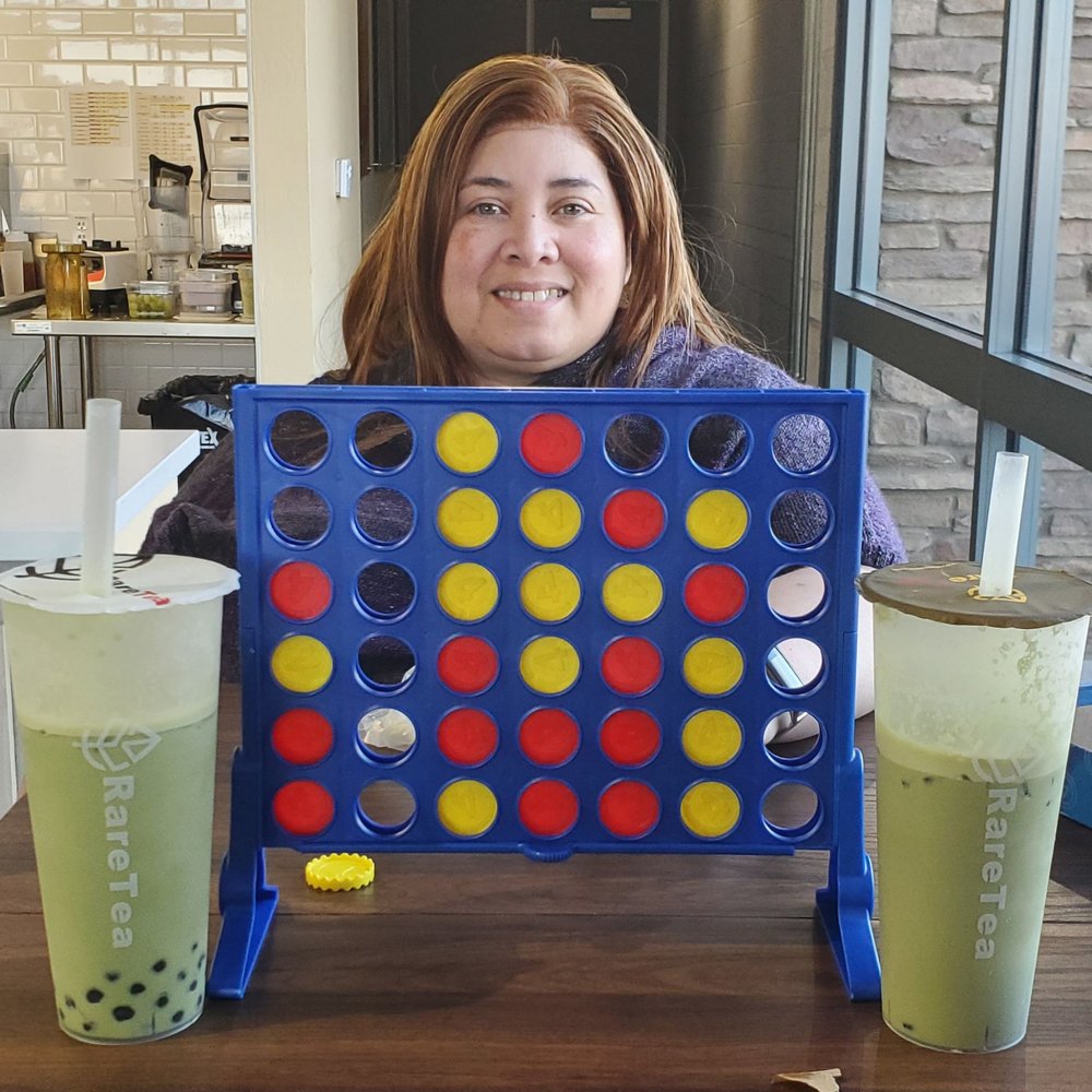 Connect 4 and Boba with this chick Connect 4 and Boba with this chick