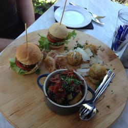 Utopia at Waterfall gully - Heavenly Starter plate with the lamb burgers, wild mushroom arancini and fondant potatoes.