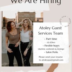 We are hiring! Looking for a part-time, flexible job? Come join our growing team at our beautiful, fun and fast paced salon and spa!