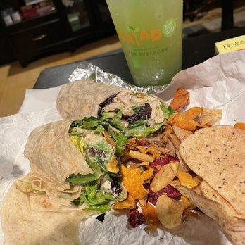 Salad and Go - 2-1-2022 Caesar wrap w/chicken. No Parmesan add avocado. Cucumber mint lemonade. - Salad Near Me - Carrollton, Texas Salad and Go - 2-1-2022 Caesar wrap w/chicken. No Parmesan add avocado. Cucumber mint lemonade. - Salad Near Me - Carrollton, Texas