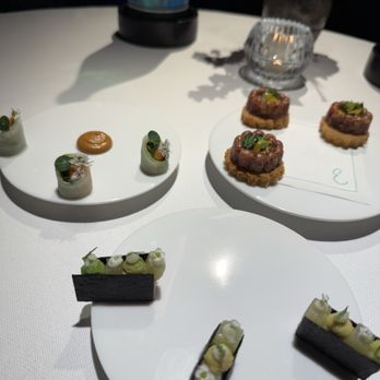 Emeril's - Amuse-Bouche. The terrine on the upper right were excellent. - New American Near Me - New Orleans, Louisiana Emeril's - Amuse-Bouche. The terrine on the upper right were excellent. - New American Near Me - New Orleans, Louisiana