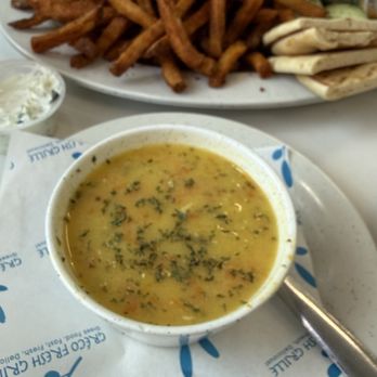 Greco Fresh Grille - Avgolemono Soup chicken platter in the back - Greek Near Me - Charlotte, North Carolina Greco Fresh Grille - Avgolemono Soup chicken platter in the back - Greek Near Me - Charlotte, North Carolina