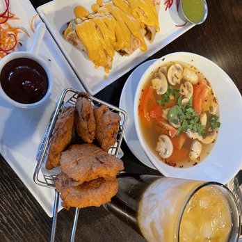 Something Vegan - Chicken Nuggets, Steak Quesadilla, Tom Yum Soup and Thai Iced Tea - Asian Fusion Near Me - Burbank, California