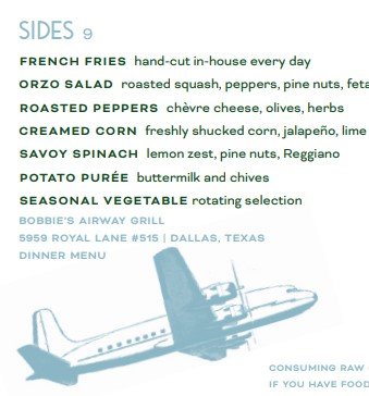 Menu photo 2 Bobbies Airway Grill Dallas, TX