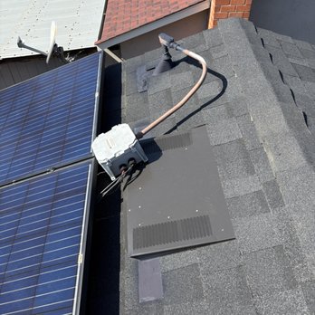Sunrun - Poorly installed J-box. Not secured and just sitting randomly on top of a vent. Failed city roof inspection - Solar Installation Near Me - Fontana, California