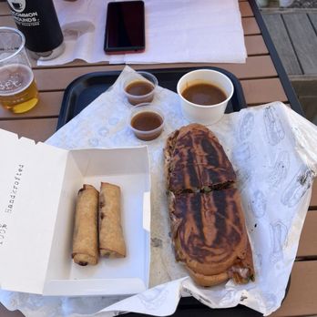 The Kroft - Birria Sandwich Dip and Birria egg rolls with Consommé - Poutineries Near Me - Long Beach, California