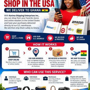 Karima Shipping Enterprises - SHOP IN THE USA -- WE DELIVER TO GHANA
You can shop from your favorite stores and online retailers anywhere in the United States an - Vehicle Shipping Near Me - The Bronx, New York Karima Shipping Enterprises - SHOP IN THE USA -- WE DELIVER TO GHANA
You can shop from your favorite stores and online retailers anywhere in the United States an - Vehicle Shipping Near Me - The Bronx, New York