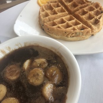Messina's Runway Cafe - Waffle with bananas foster sauce. Big letdown. - Breakfast & Brunch Near Me - New Orleans, Louisiana