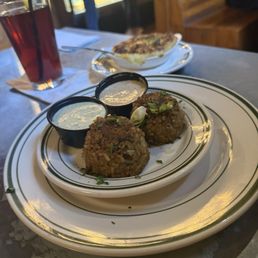 Boudin balls with Bedford and remoulade sauces. Boudin balls with Bedford and remoulade sauces.