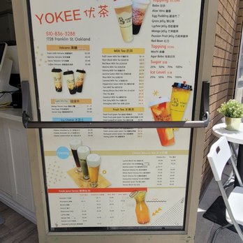 Yokee Milk Tea - Menu posted on the front door. - Bubble Tea Near Me - Oakland, California Yokee Milk Tea - Menu posted on the front door. - Bubble Tea Near Me - Oakland, California