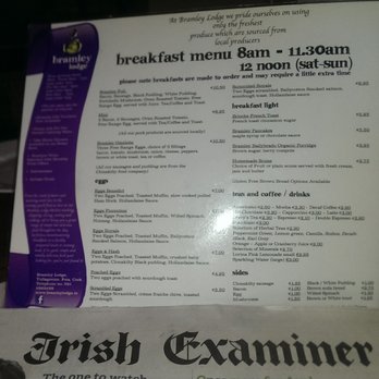 Bramley Lodge - Breakfast Menu ... not available on Website so handy to have ;) Zoom in for full details ... - Cafes Near Me - Fota, Colorado