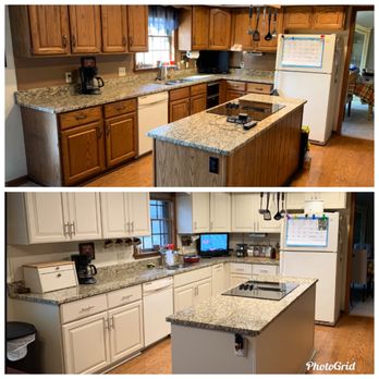 Kitchen Tune-Up - Reface Before and After, from stained to white! (Fairfield, OH) - Countertop Installation Near Me Kitchen Tune-Up - Reface Before and After, from stained to white! (Fairfield, OH) - Countertop Installation Near Me