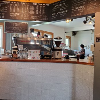 Recess Coffee House & Roastery - Drinks menu and coffee bar (wifi pw located on the side, but I missed it in the photo) - Coffee & Tea Near Me - Syracuse, New York