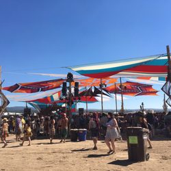 Ochoco National Forest - Sun stage at Oregon Eclipse Gathering - pebbles were placed on the ground under the structure, which kept the dust at a minimum