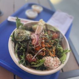 Small bowl with tuna and salmon