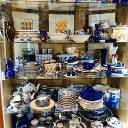 Treasure Chests & Auctions - High-end china: Blue Willow 1800s, Franciscan Apple, Noritake and more. Shown is the iconic Escher "Elements" woodcuts  a rare set of 5.