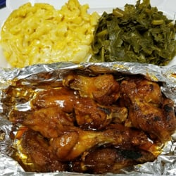 Fill Your Soul - Honey BBQ wings Mac and cheese and greens