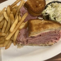 Fireside Deli & Family Restaurant - Smoked meat sandwich with fries and coleslaw