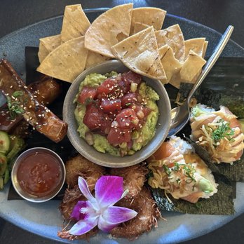Pacific Catch - Pupu Platter sampler - sticky ribs, guacamole-poke, spicy salmon sushi rice taco, coconut shrimp, spicy cucumber $28.95 - Seafood Near Me - San Mateo, California Pacific Catch - Pupu Platter sampler - sticky ribs, guacamole-poke, spicy salmon sushi rice taco, coconut shrimp, spicy cucumber $28.95 - Seafood Near Me - San Mateo, California
