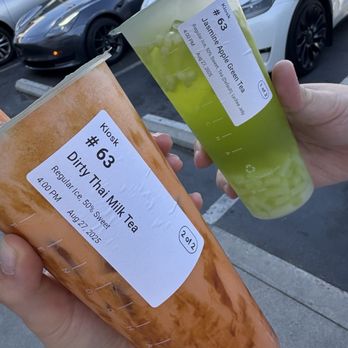 Feng Cha Teahouse - Dirty Thai milk tea and a jasmine Jasmine Apple Green Tea - Bubble Tea Near Me - Fullerton, California Feng Cha Teahouse - Dirty Thai milk tea and a jasmine Jasmine Apple Green Tea - Bubble Tea Near Me - Fullerton, California