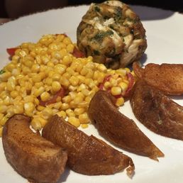 Lump Crab Cake with a summer corn & potatoes Lump Crab Cake with a summer corn & potatoes