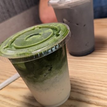 Raku - matcha latte and a sesame coffee latte - Japanese Near Me - New York, New York Raku - matcha latte and a sesame coffee latte - Japanese Near Me - New York, New York