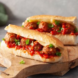 Little Red Coffee - Mom's recipe homemade, hand rolled, Italian-style meatball subs.