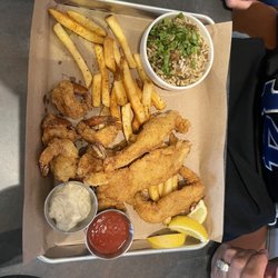Tricky Fish - Catfish and Shrimp Platter with fries and dirty rice