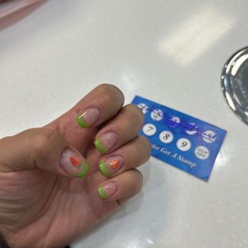 Pearly Nails & Spa - french tip with strawberry stickers ^_^ - Nail Salons Near Me - Upland, California
