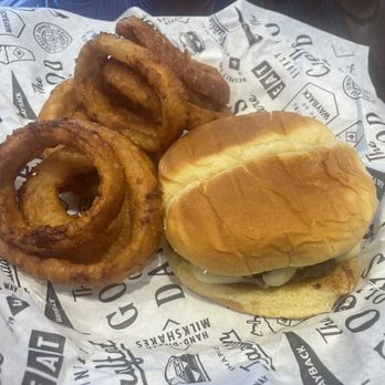 Wayback Burgers - THE STEAKHOUSE BURGER with onion rings. - Burgers Near Me - Yuba City, California Wayback Burgers - THE STEAKHOUSE BURGER with onion rings. - Burgers Near Me - Yuba City, California