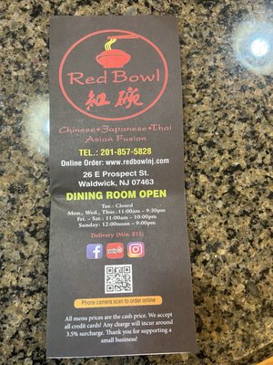 Menu photo 8 Red Bowl Waldwick, NJ