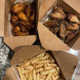 Honey hot lemon pepper wings, Lemon pepper wings, and fries. Honey hot lemon pepper wings, Lemon pepper wings, and fries.