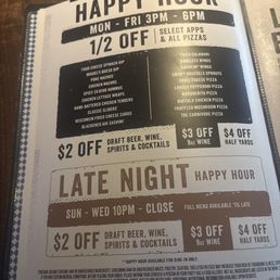Happy hour menu