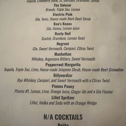 Bar menu