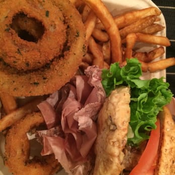 Bareburger - Hell's Kitchen - Country bacon beef burger with fries and onion rings - Burgers Near Me - New York, New York