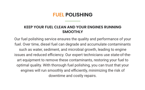 Fuel Polishing - We provide a suite of services beyond just filling your tank. Advanced Fluid Services offers comprehensive solutions including oil, coolant, and diesel fuel analysis, fuel polishing and tank cleaning, waste-oil removal, emergency fuel assistance, and more. Count on us for unparalleled convenience, value, and reliability, backed by our team of seasoned professionals who are ready to help.