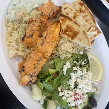 Mikonos Grill - Chicken Souvlaki Plate - Greek Near Me - Milpitas, California Mikonos Grill - Chicken Souvlaki Plate - Greek Near Me - Milpitas, California